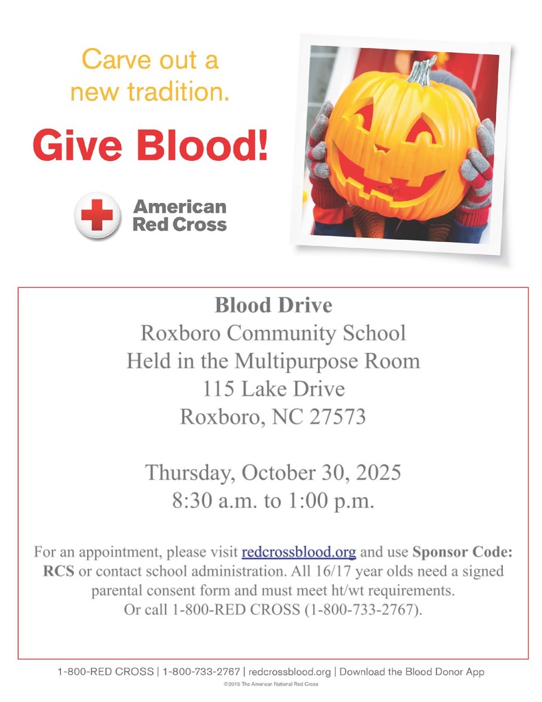 Blood Drive on October 30 in the RCS Multipurpose Room