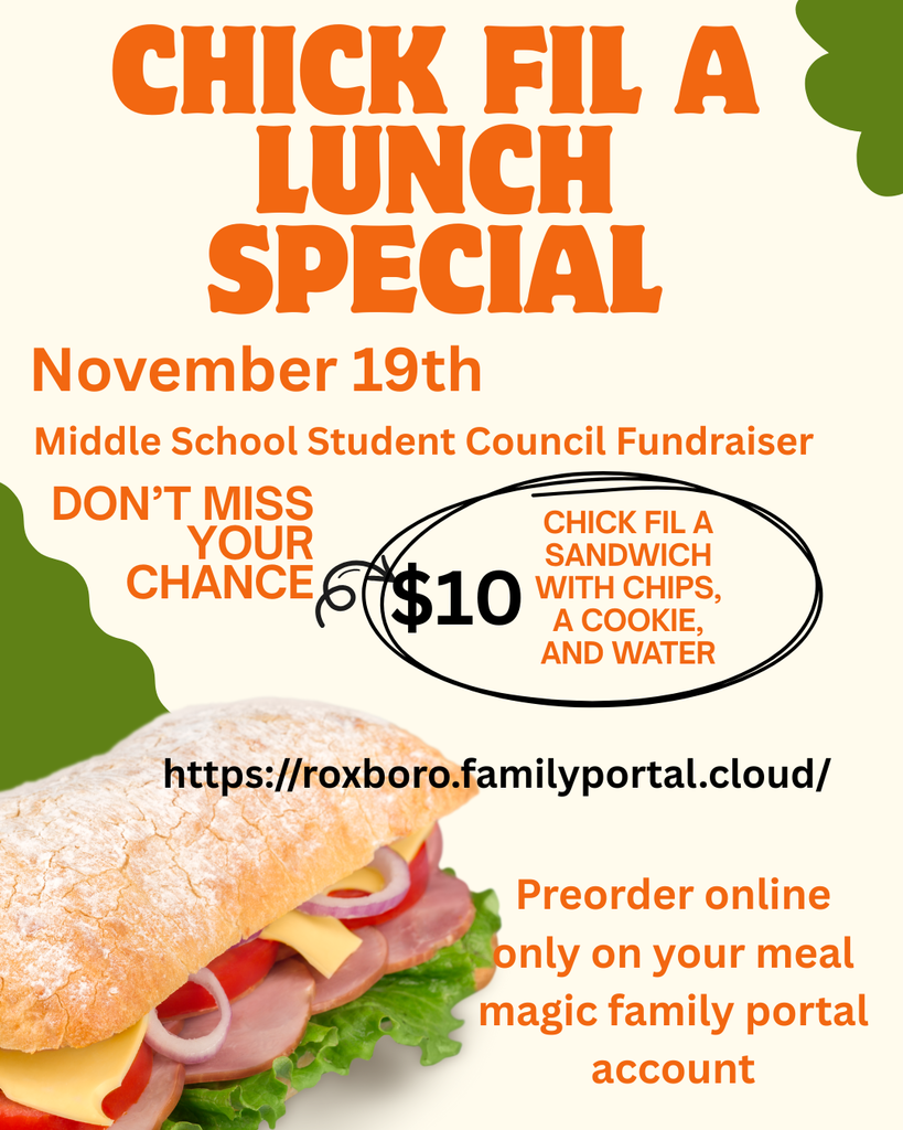 Flyer for Chick-fil-a lunch special with text that is in the caption and a picture of a sandwich.