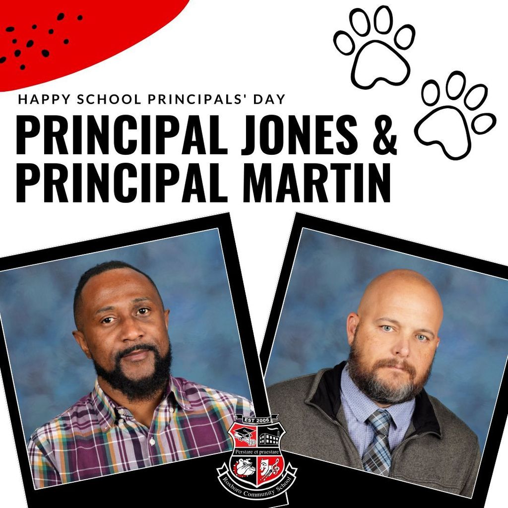 Happy School Principals' Day with picture of Mr. Martin and Mr. Jones and the RCS crest.