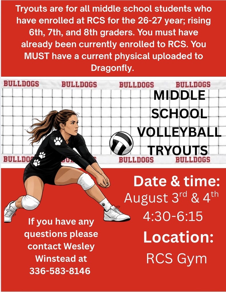 Middle School Volleyball Tryout flyer. All text is in the caption.