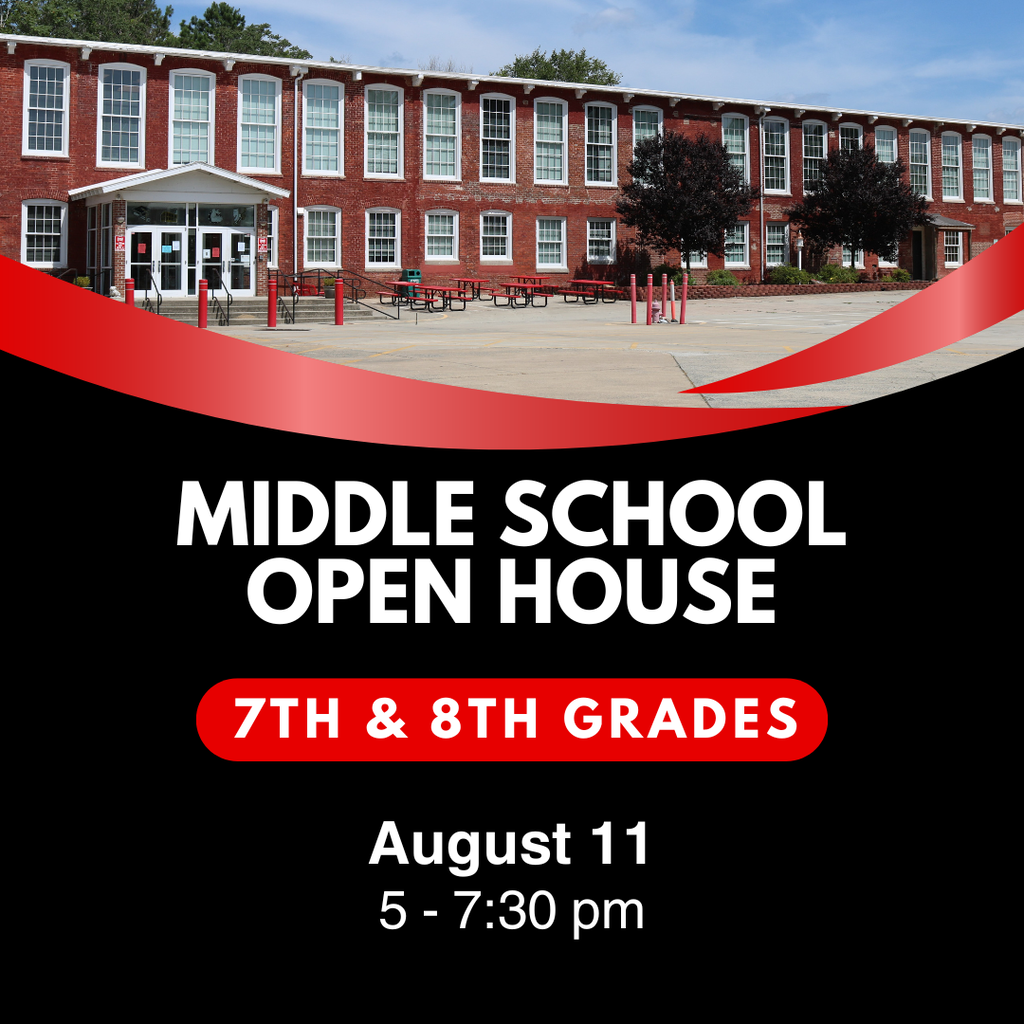 Middle School Open House - 7th and 8th Grades on August 11 from 5 - 7:30 pm