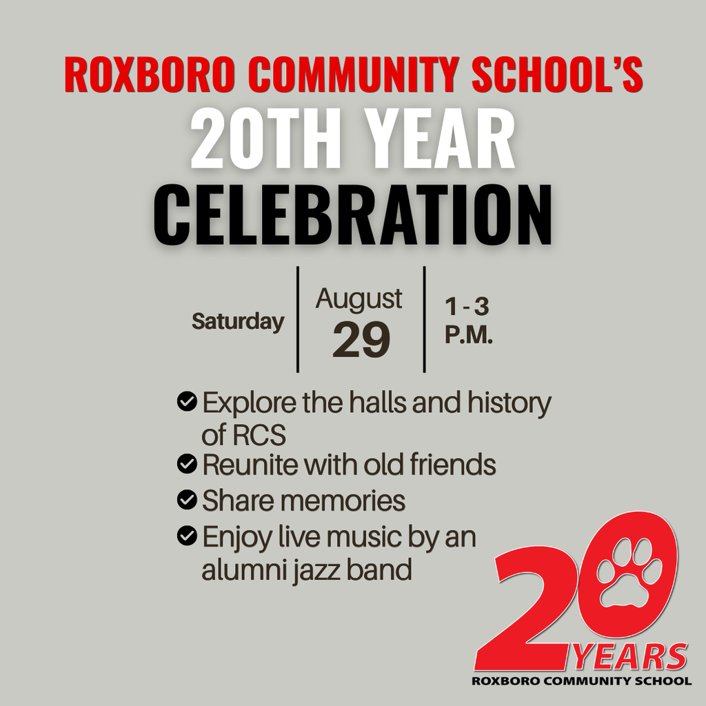 RCS 20th Year Celebration poster - information on the poster is in the caption