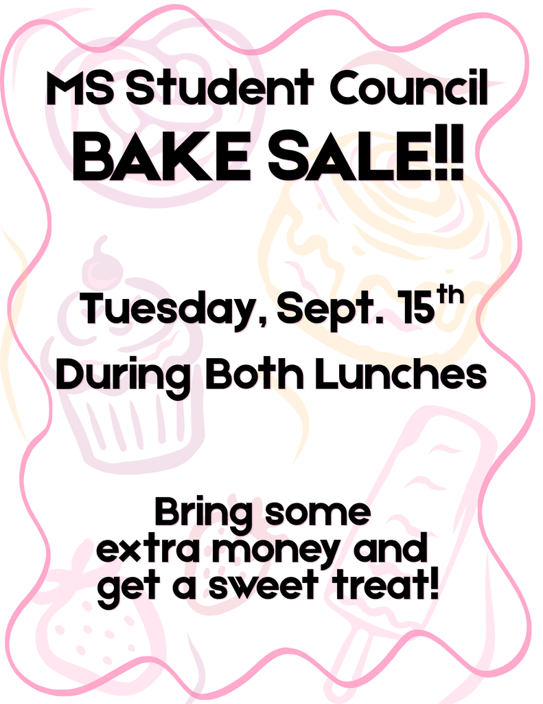 MS Bake Sale Poster with doodles of baked goods in the background