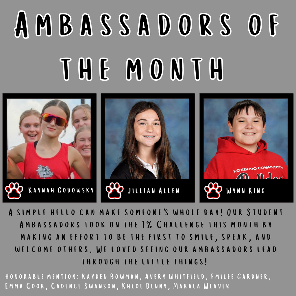 Ambassadors of the Month post with pictures of three students: Kaynah Godowsky, Jillian Allen, and Wynn King with text underneath that is found in the caption