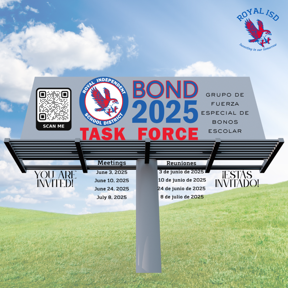 Enrollment is growing daily at Royal. Help us protect our legacy while planning for the future. Join the Bond 2025 Task Force and make your voice heard. The first meeting is June 3 at 6pm at the RISD Admin Building. 🗓️ RSVP by May 21 👉 https://bit.ly/43ijANN #RoyalISD #Bond2025 #CommunityImpact