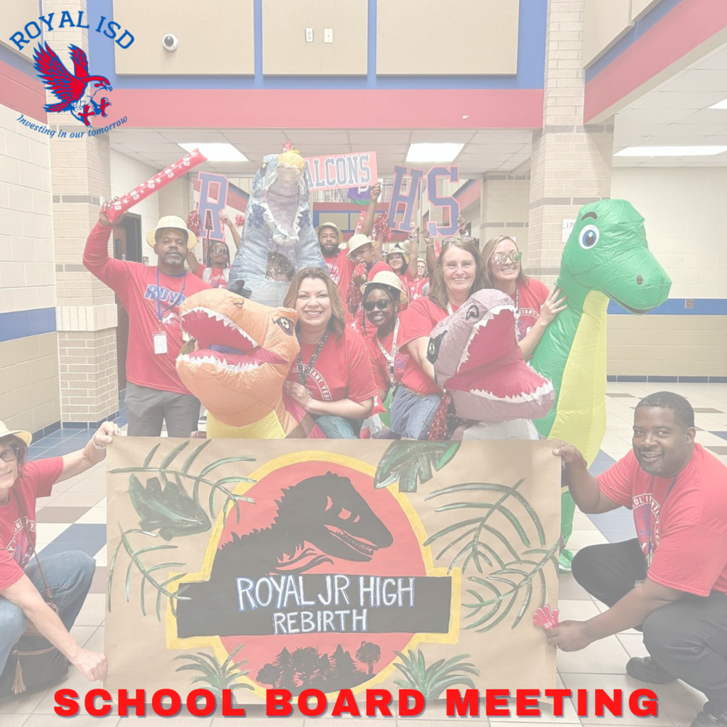 📢 Get involved. Stay informed. Make a difference! 💙 ❤️ Join us at the Royal ISD Admin Building on Monday, August 25 at 6:00pm for a Regular School Board Meeting. 📝 Agenda: https://5il.co/3ofh7 🗣️ Register for Public Comments: bit.ly/FalconParticipation #WeAreRoyal 🦅