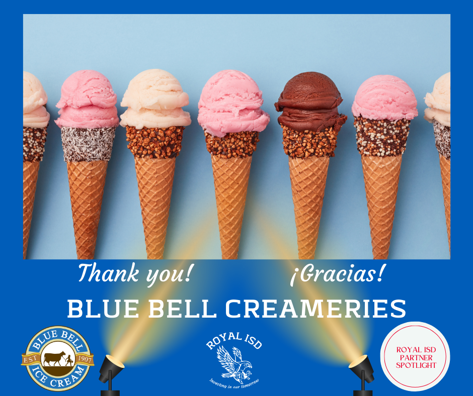 🍨💙 Sweet news, Royal Family! A big thank you to Blue Bell Creameries for donating ice cream for our upcoming Royal Prairie Elementary Ice Cream Social. Your generosity makes our celebration even sweeter! RSVP by Sept 5 👉 https://bit.ly/4ngLBO4 #WeAreRoyal #FalconPride #WeAreRoyal #FalconPride #InvestingInOurTomorrow #RoyalISDPartnerSpotlight