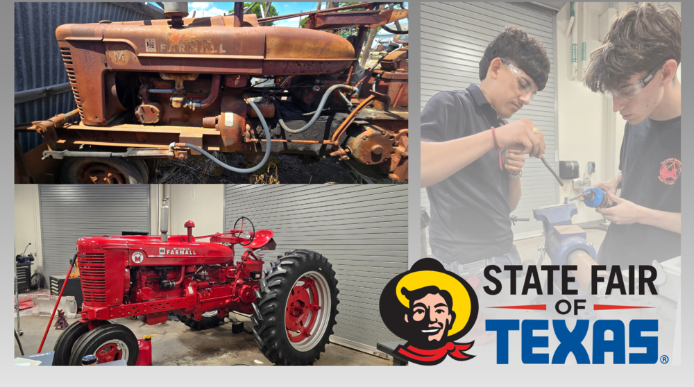 Photos of tractor and students