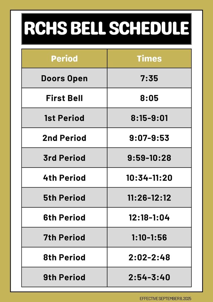 Effective September 8th, the bell schedule will be as follows.
