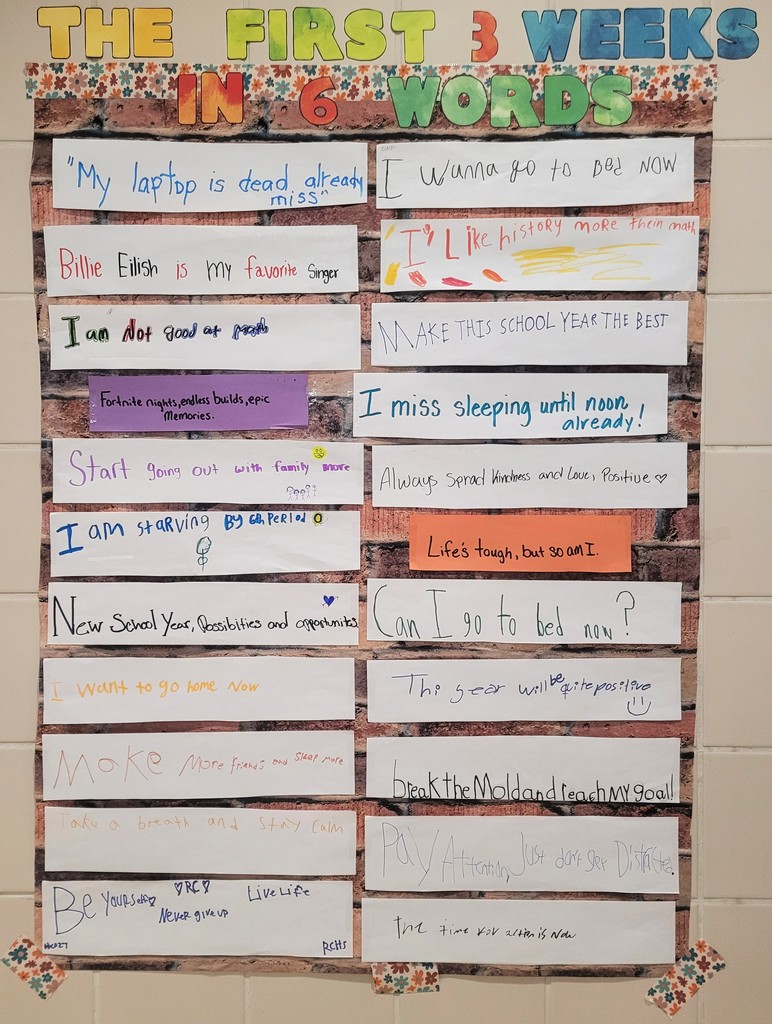 Poster titled The First 3 Weeks in 6 Words