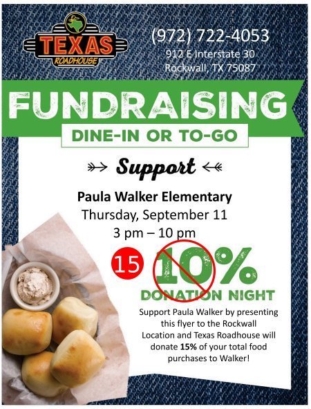 A flyer explaining that tonight is out Fundraising night at Texas Roadhouse 