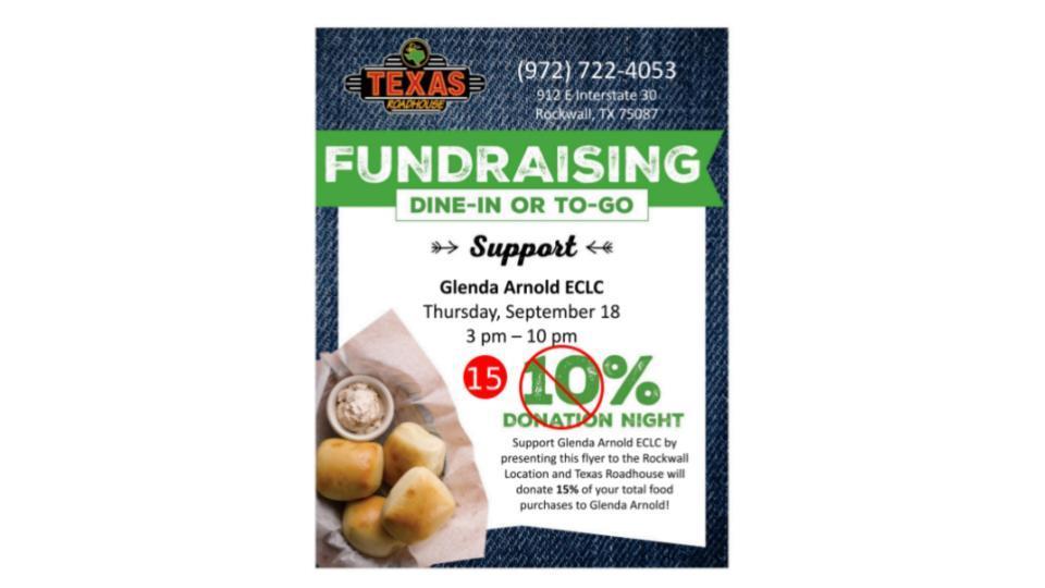 Texas Roadhouse Fundraiser for Glenda Arnold Thursday, September 18