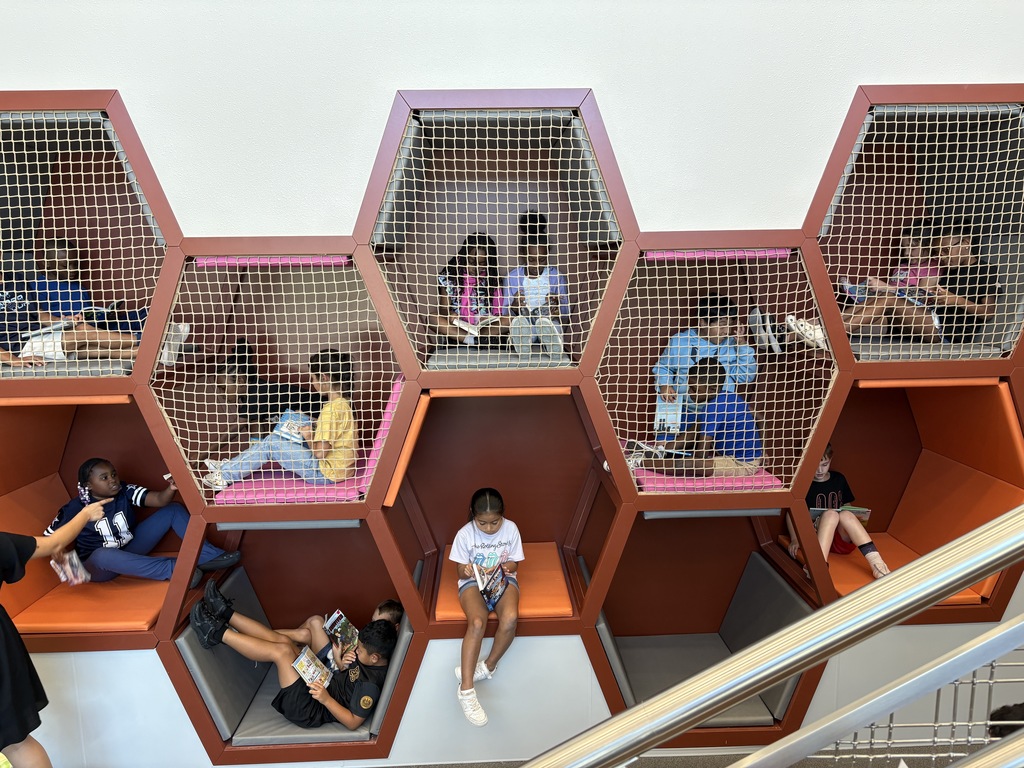 Student in the reading pods