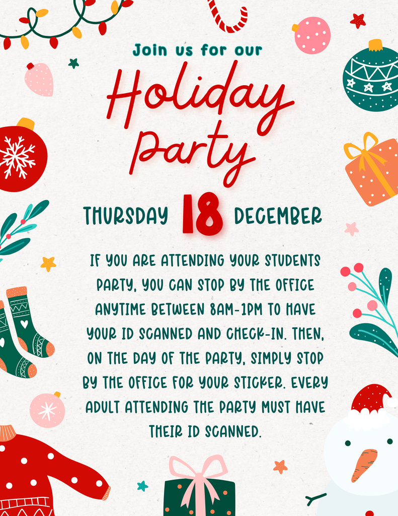 December 18 holiday party information