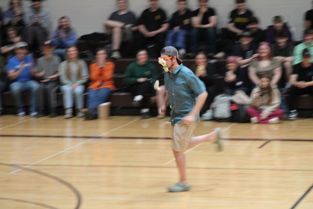 Mr. Cloutier gets pied in the face.