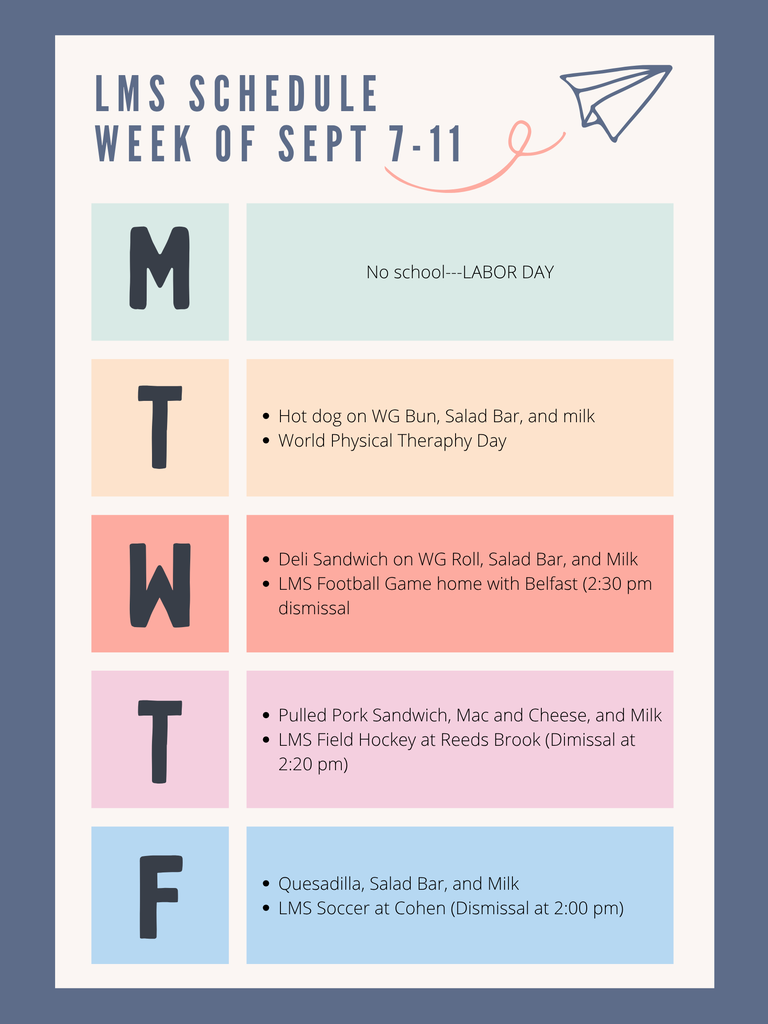 Weekly Schedule for Sept 8-11