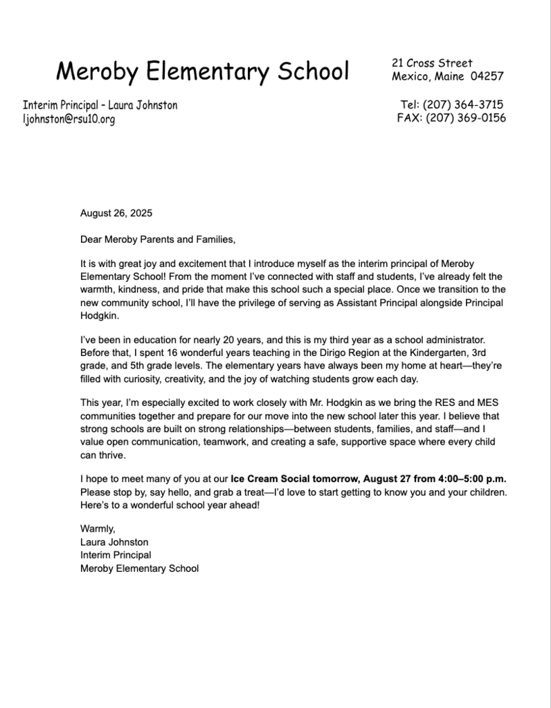 Letter to Families