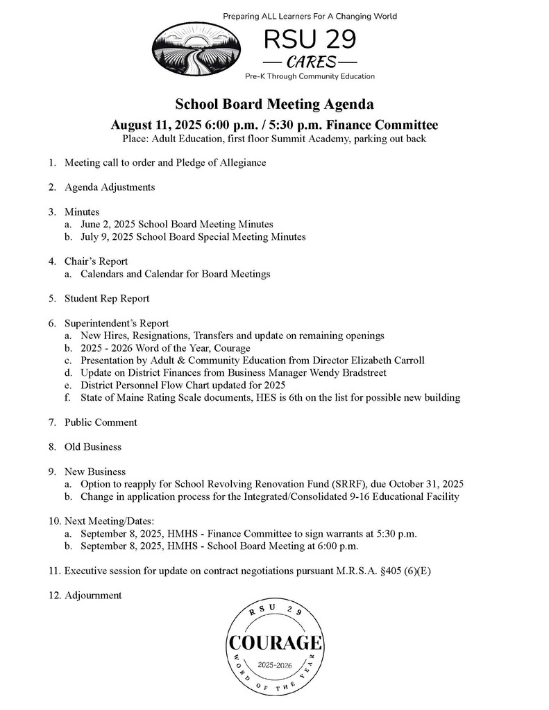 August 11, 2025  - School Board Agenda