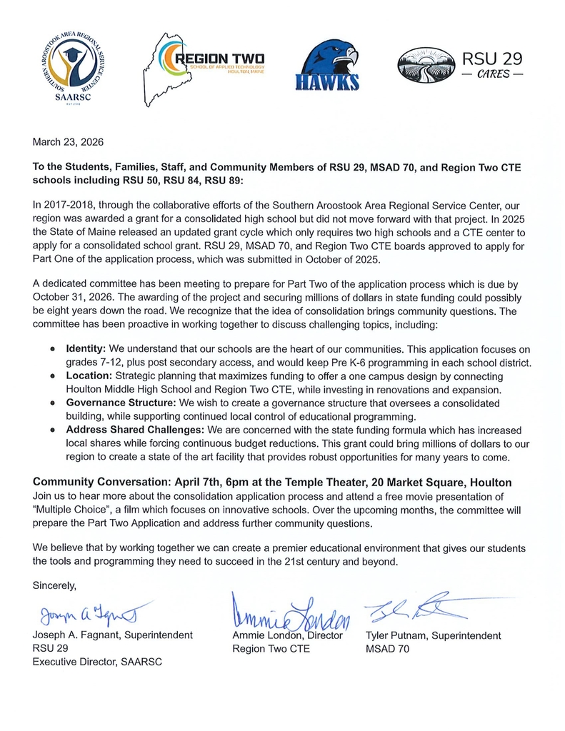 informational letter regarding consolidation