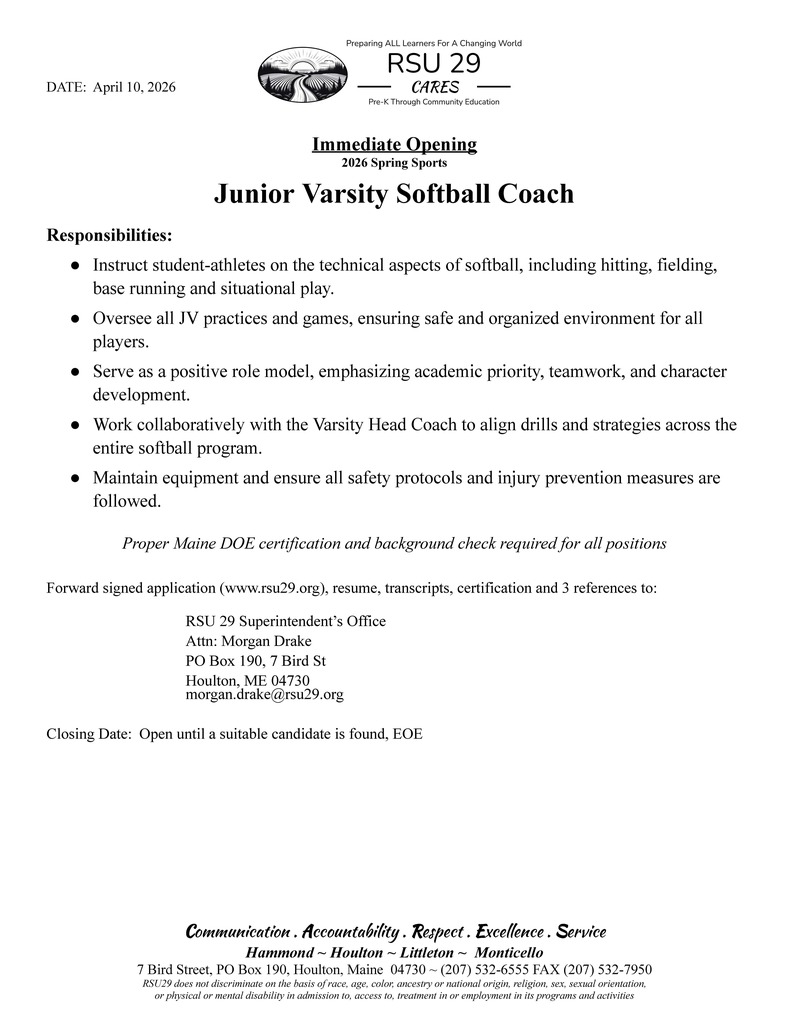 JV Softball Coaching position