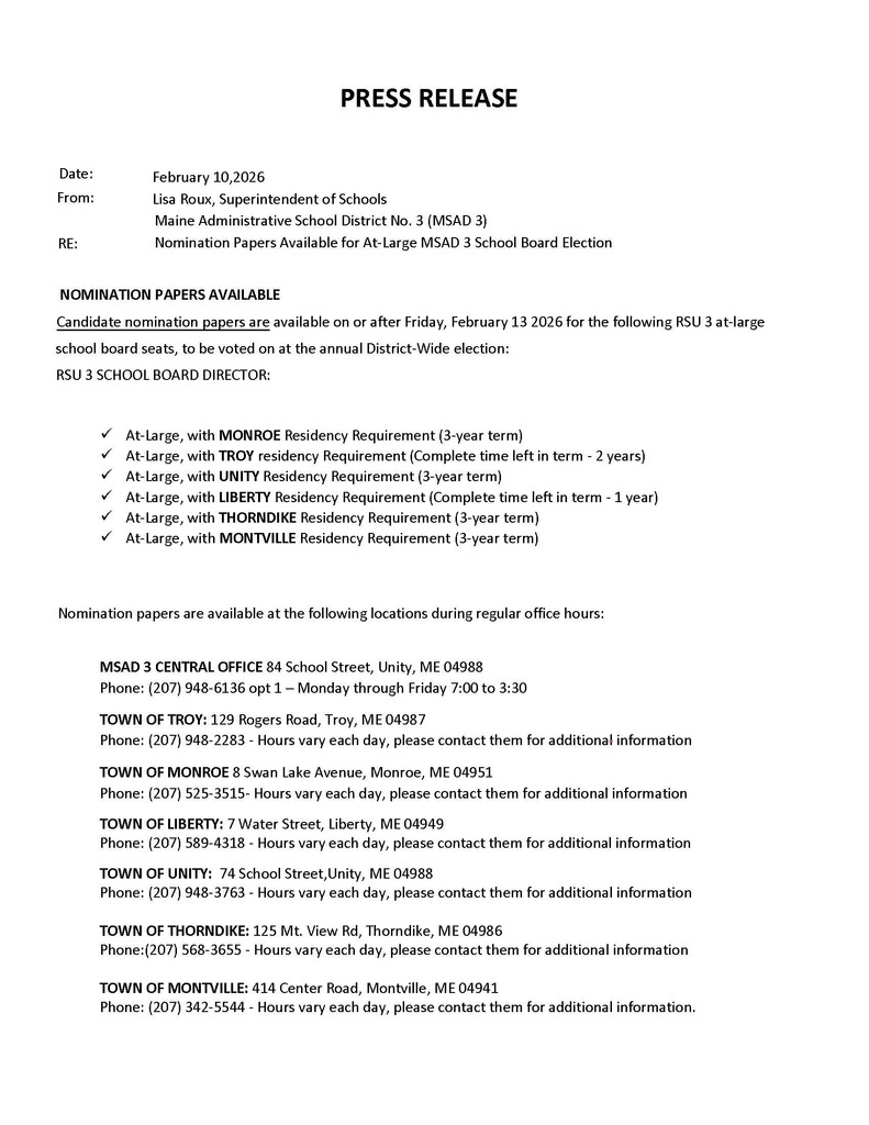 Nominations for At-Large Elections to the RSU 3 School Board - Page 1