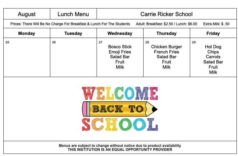 Lunch menu