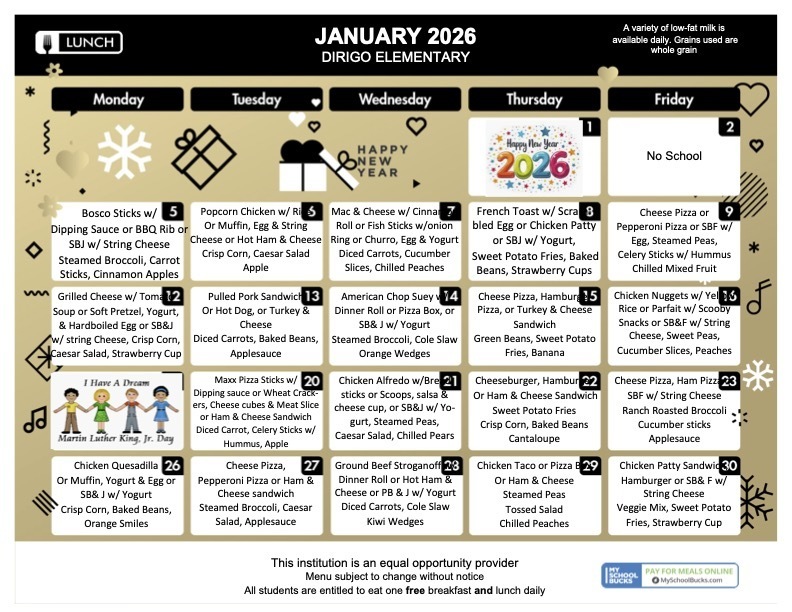 DES January Lunch Menu