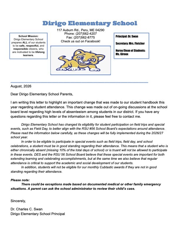 Attendance Letter