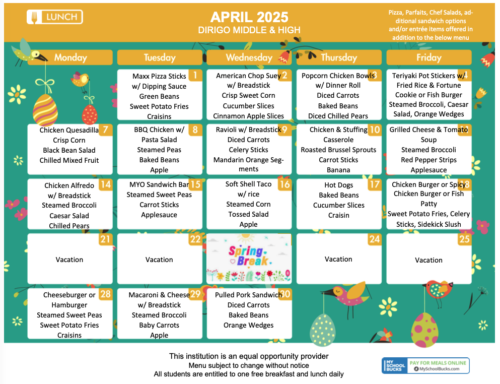 April Lunch Menu