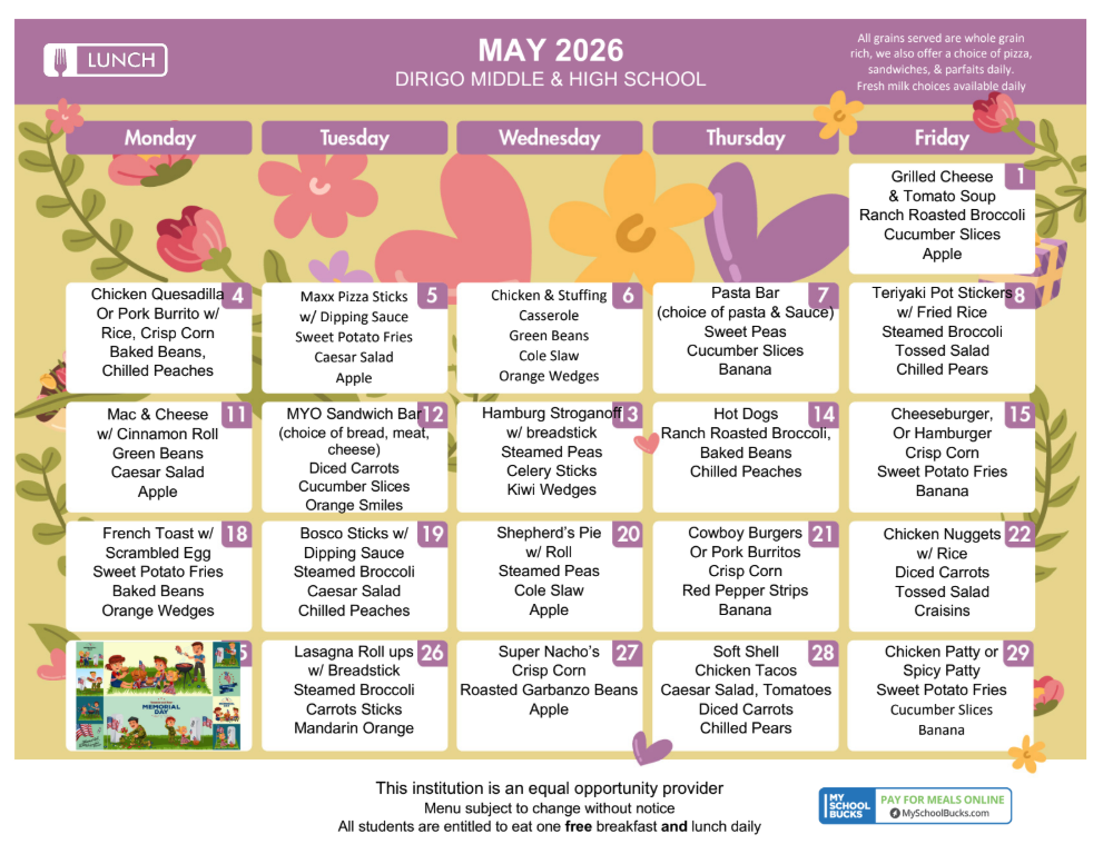 May Lunch Menu