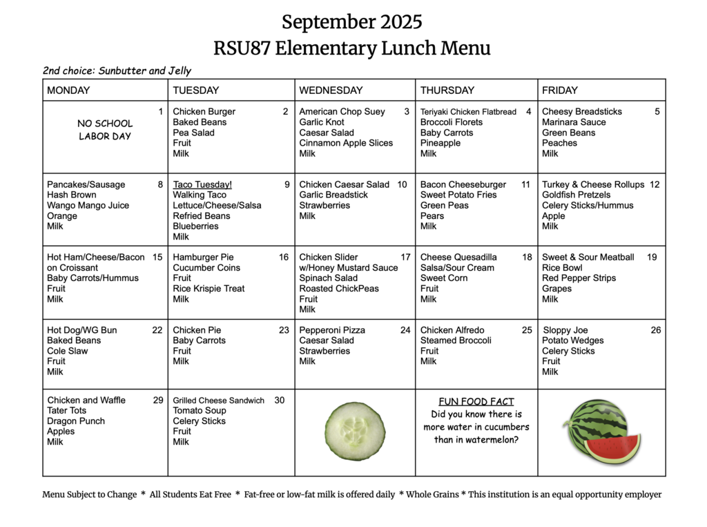 September lunch menu