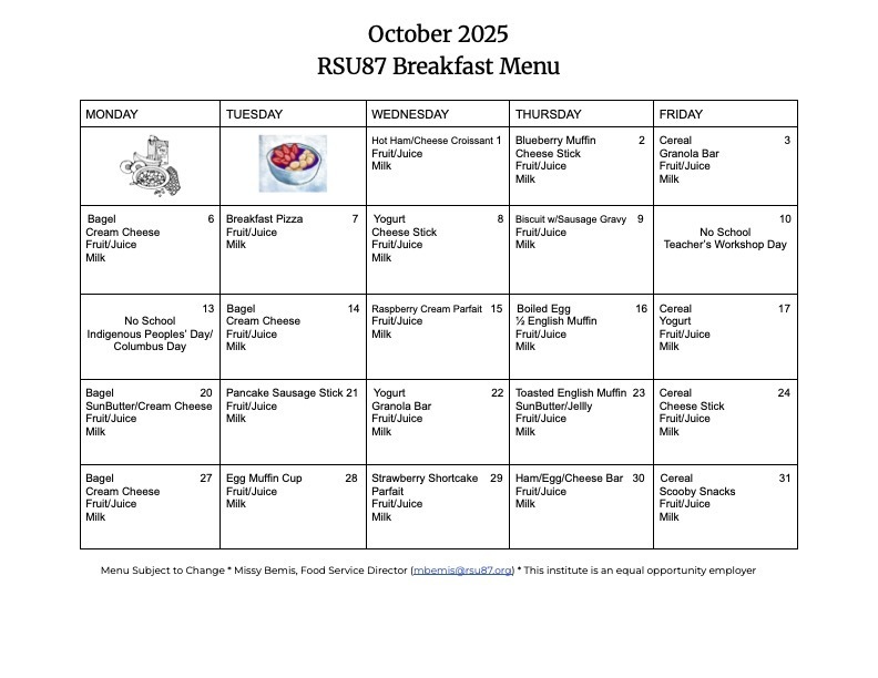 October 2025 Breakfast Menu