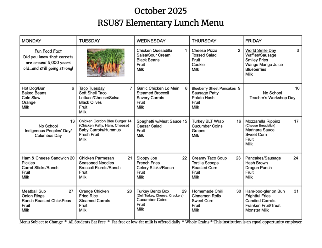 October lunch menu