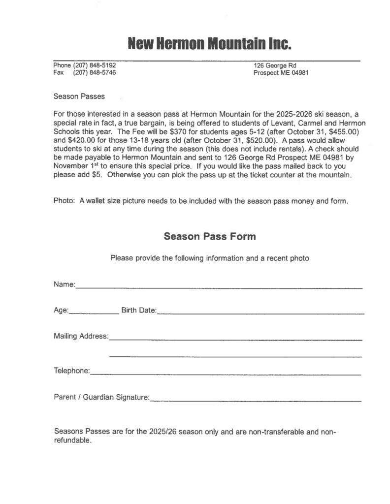 Hermon Mountain season passes