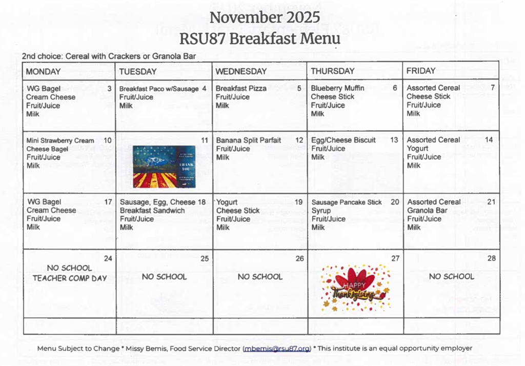 November breakfast menu