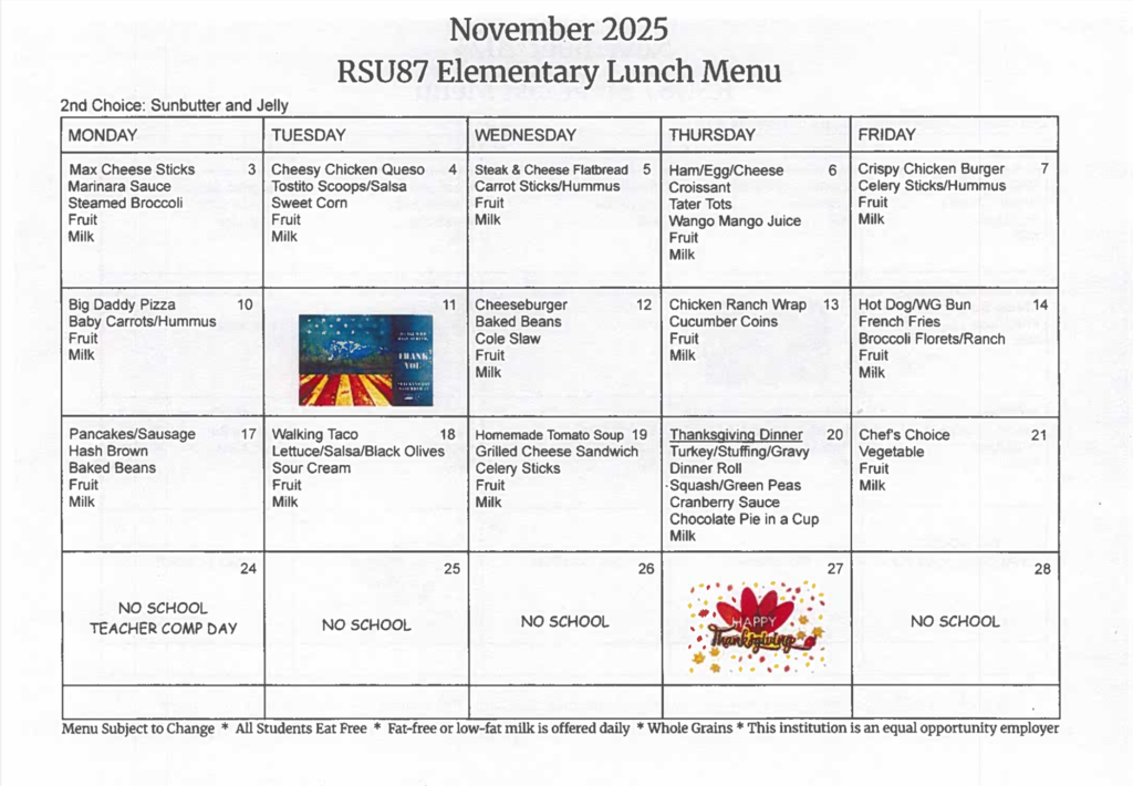 November lunch menu