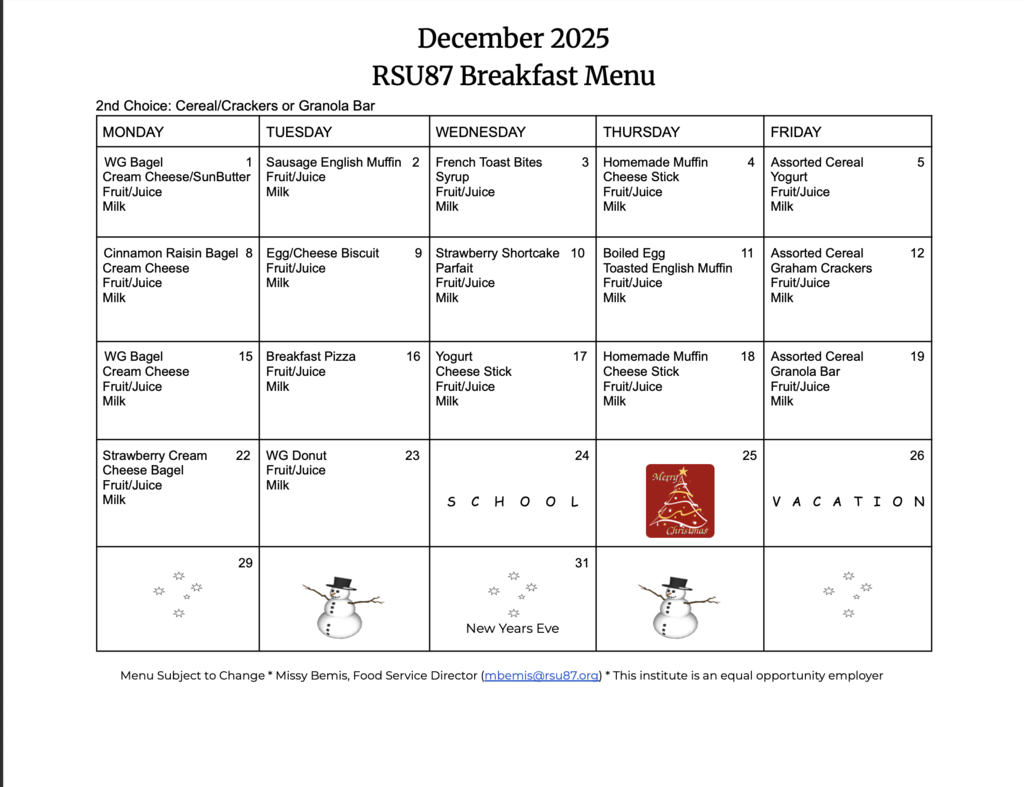 December breakfast menu