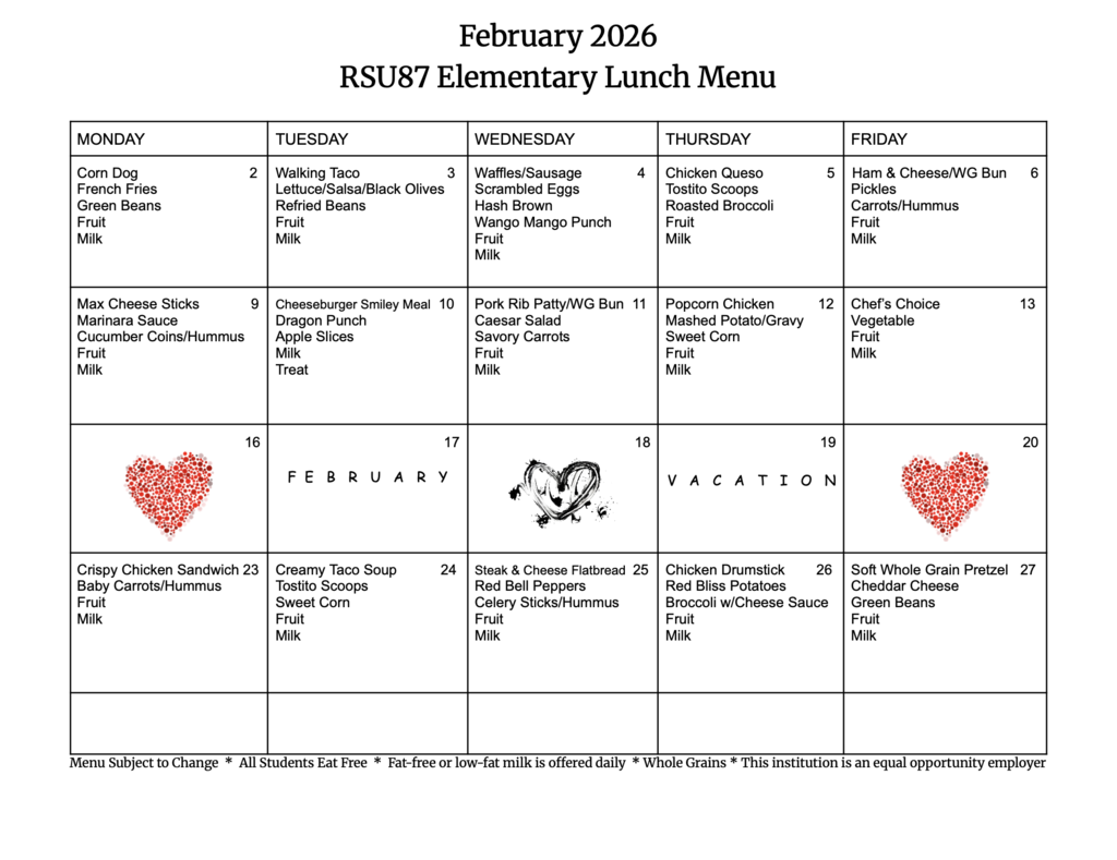 February lunch menu
