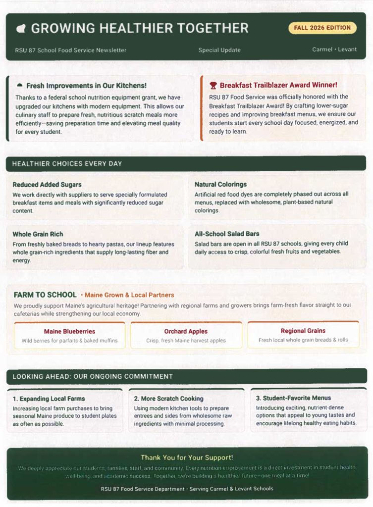 RSU 87 Food Service Fall Newsletter