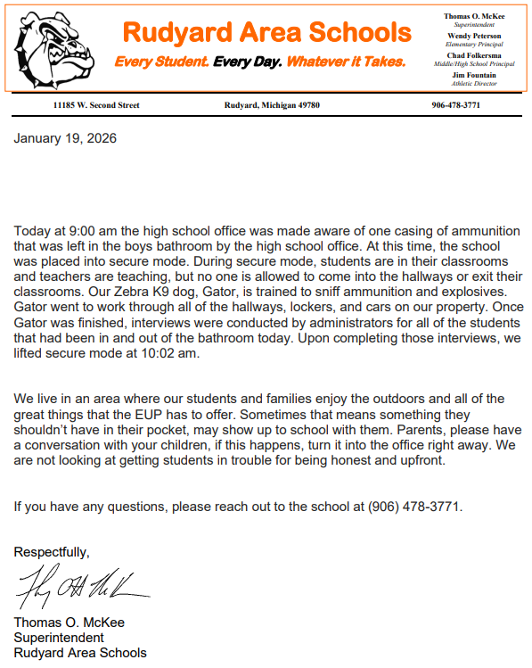 letter about incident January 19