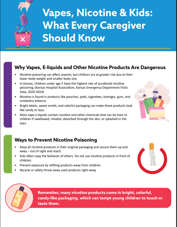 Flyer "Vapes, Nicotine & Kids: What Every Caregiver Should Know" pg 1