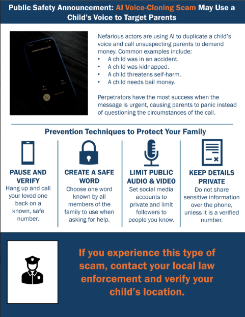 Public Service Announcement: AI Voice Cloning Scam