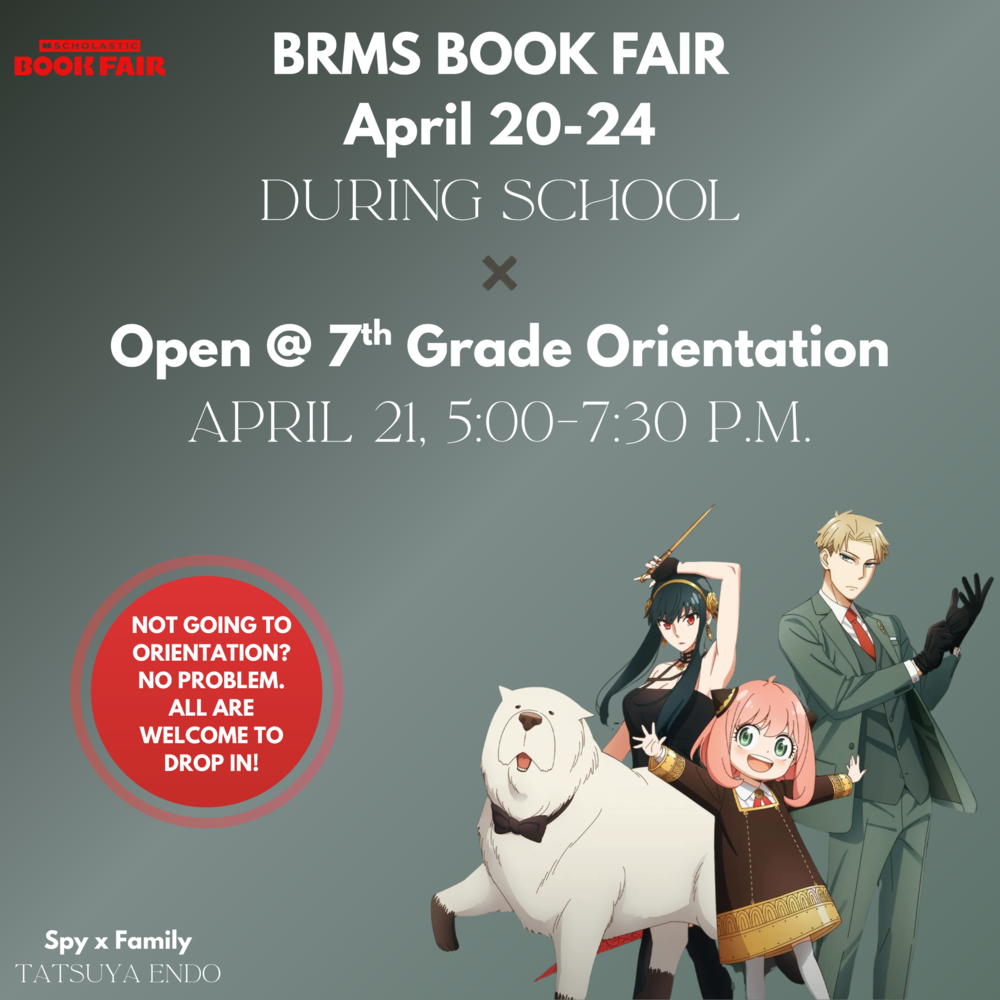 brms book fair, april 20-24 during school