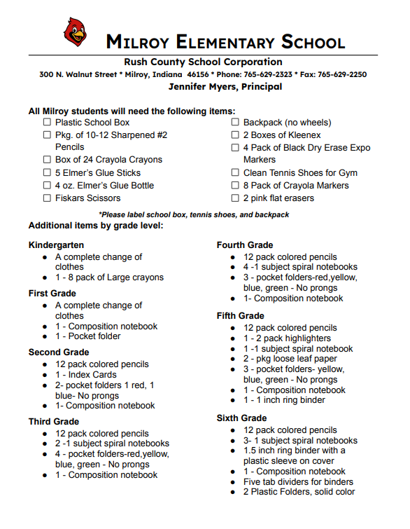 MES Supply List