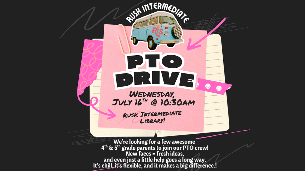 PTO flyer. says "PTO Drive" Really big. Pink and blue with RIS VW bus