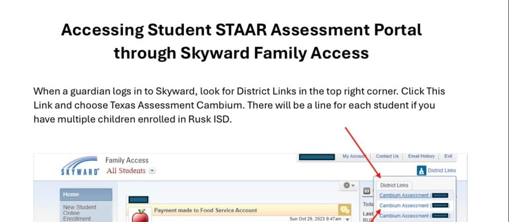 Accessing Student STAAR Assessment Portal through Skyward Family Access Information