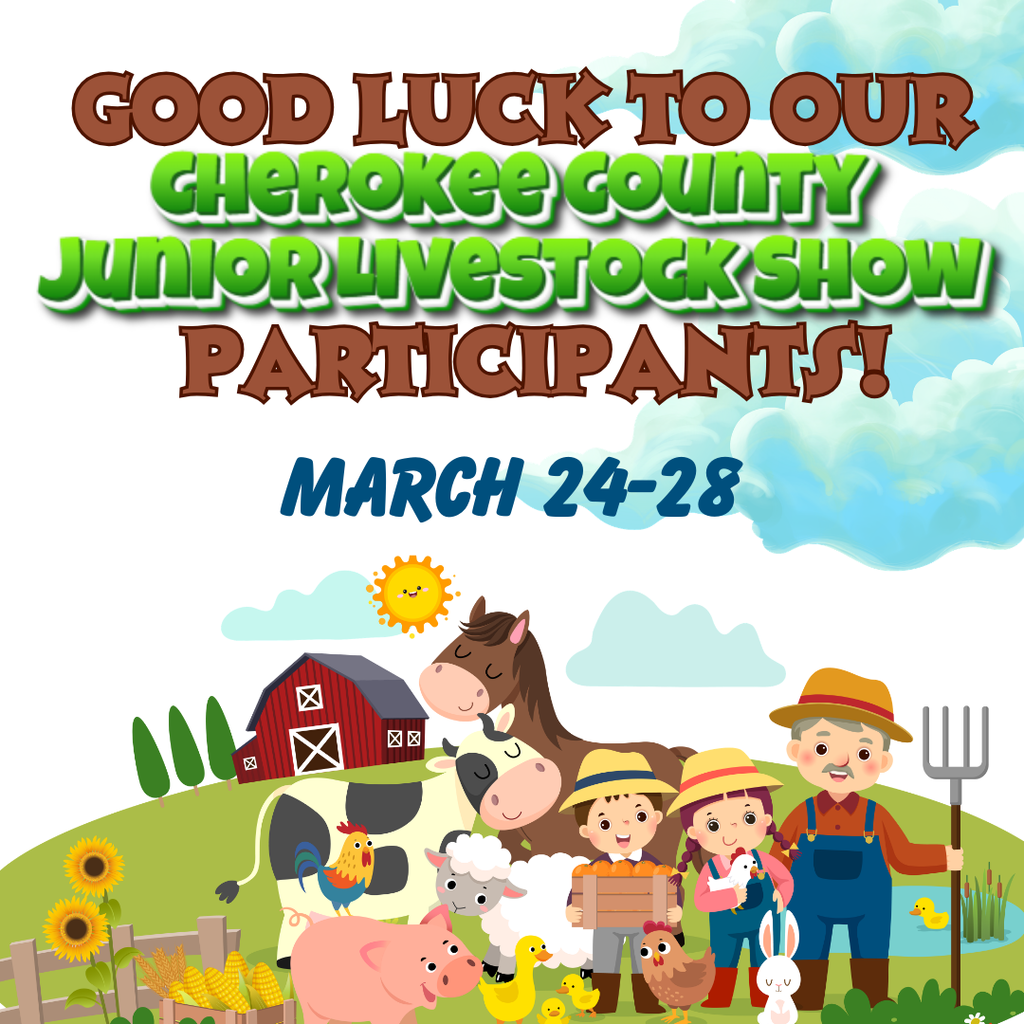 Good luck to our Cherokee County Junior Livestock Show participants!