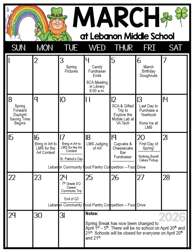 LMS March Calendar