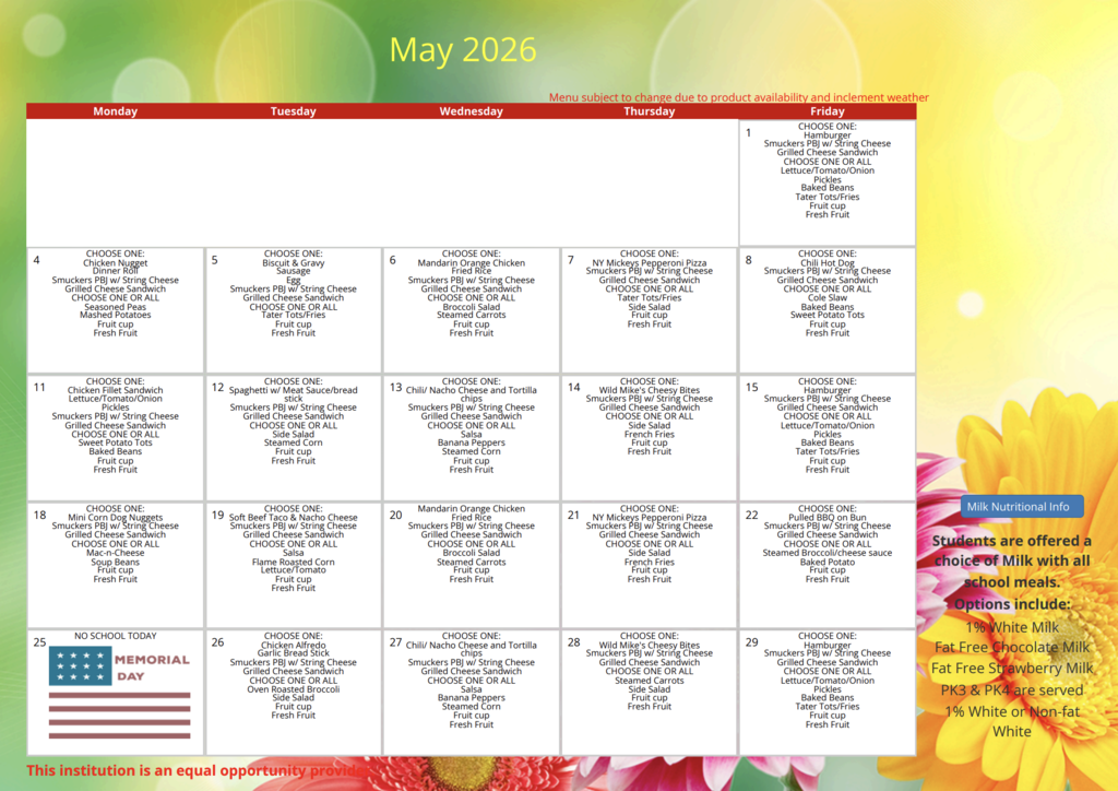 May Lunch Menu