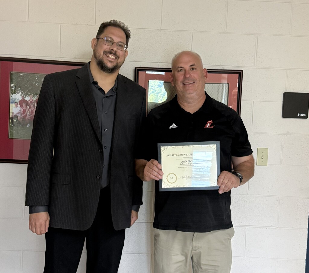 Mr. Jon Boyd, Teacher of the Month, with his Principal, Mr. Ryan Potts